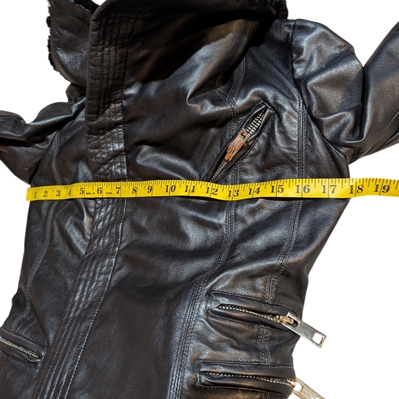 Badgley Mischka Shearling Leather Jacket in Black size XS - Picture 9 of 11